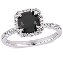 2 CT. T.W.  Black and White Diamond Frame Engagement Ring in 10K White Gold