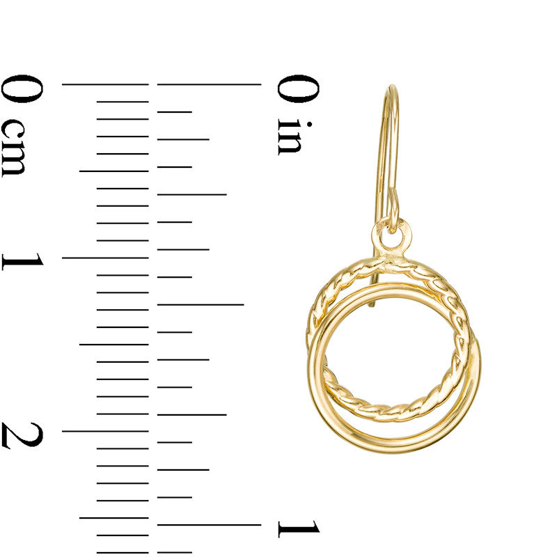 Main Image 2 of Multi-Finish Double Circle Drop Earrings in 14K Gold