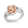 Thumbnail Image 0 of Enchanted Disney Belle 1/4 CT. T.W. Diamond Rose Bypass Swirl Ring in Sterling Silver and 10K Rose Gold