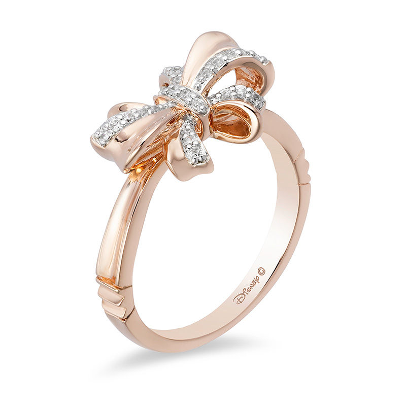 Main Image 2 of Enchanted Disney Snow White 1/10 CT. T.W. Diamond Bow Ring in 10K Rose Gold