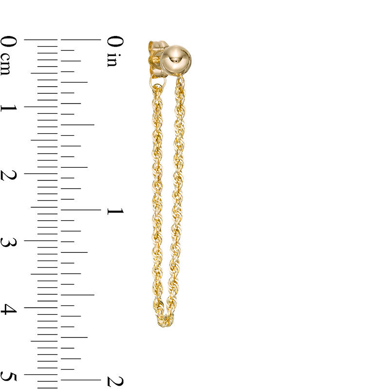Ball and Diamond-Cut Chain Drop Front/Back Earrings in 14K Gold