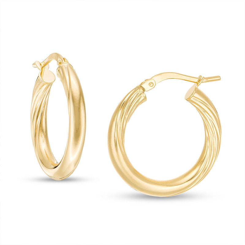 Main Image 1 of 3.0 x 15.0mm Twist Hoop Earrings in 14K Gold