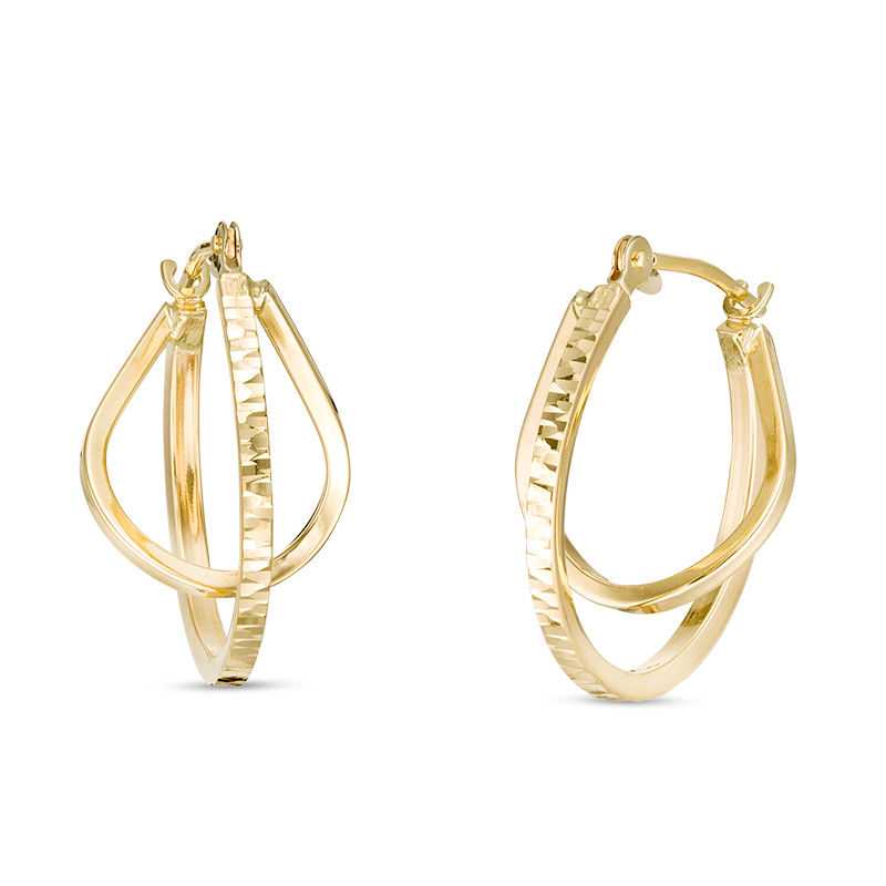 Main Image 1 of Multi-Finish Orbital Hoop Earrings in 14K Gold