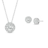 Thumbnail Image 1 of Lab-Created White Sapphire Halo Frame Pendant and Stud Earrings Set in Sterling Silver