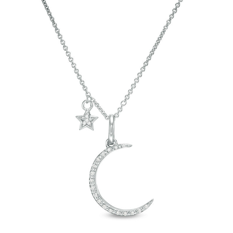 1/20 CT. T.W. Diamond Crescent Moon and Star Pendant in Sterling Silver ...