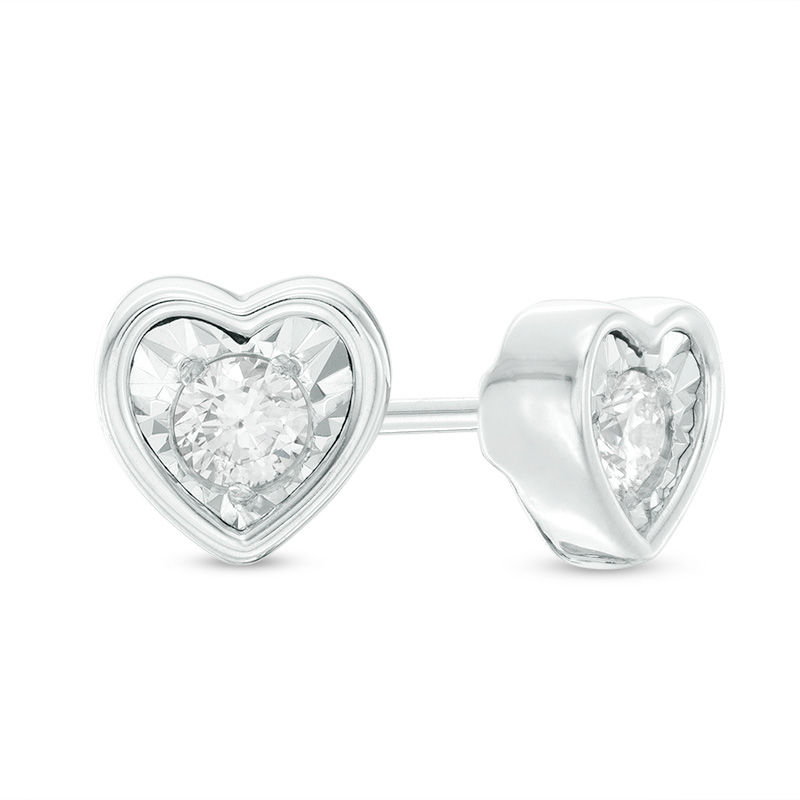 Main Image 1 of 1/8 CT. T.W. Diamond Solitaire Heart-Shaped Stud Earrings in 10K White Gold (I/I3)