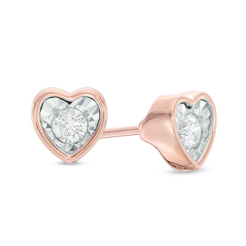 Main Image 1 of 1/8 CT. T.W. Diamond Solitaire Heart-Shaped Stud Earrings in 10K Rose Gold (I/I3)