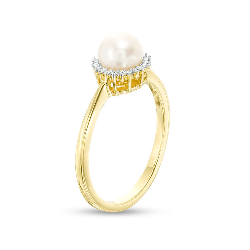 Main Image 2 of 6.0mm Freshwater Cultured Pearl and 1/20 CT. T.W. Diamond Sunburst Frame Ring in 10K Gold