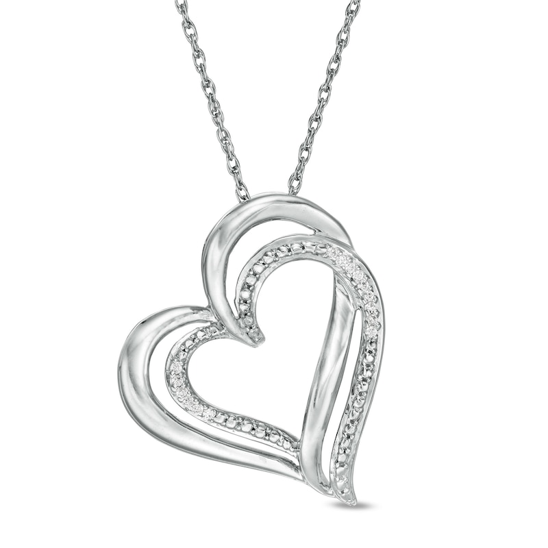 1 20 Ct. T.w. Diamond Double Tilted Heart Pendant In Sterling Silver 