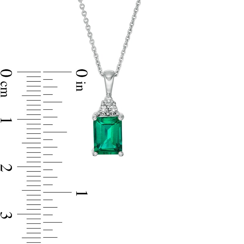 Main Image 2 of Octagonal Lab-Created Emerald and White Sapphire Pendant in Sterling Silver