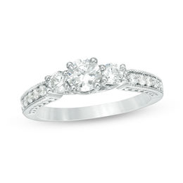 3/4 CT. T.W. Diamond Three Stone Vintage-Style Engagement Ring in 10K White Gold