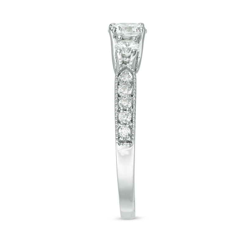 Main Image 4 of 3/4 CT. T.W. Diamond Three Stone Vintage-Style Engagement Ring in 10K White Gold