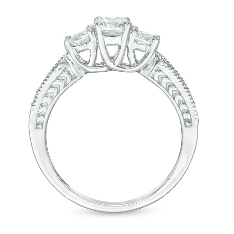 Main Image 5 of 3/4 CT. T.W. Diamond Three Stone Vintage-Style Engagement Ring in 10K White Gold