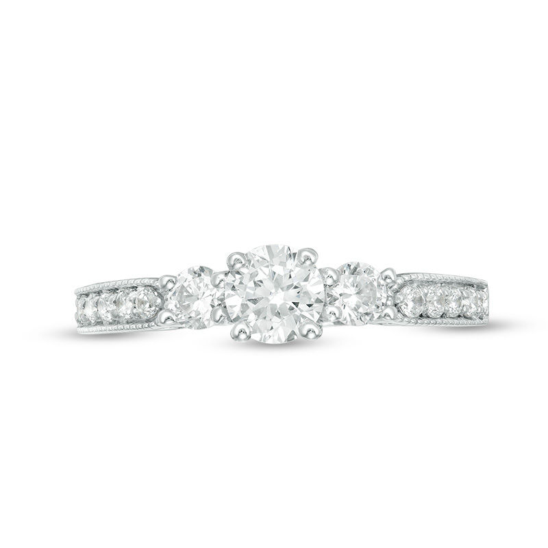 Main Image 6 of 3/4 CT. T.W. Diamond Three Stone Vintage-Style Engagement Ring in 10K White Gold