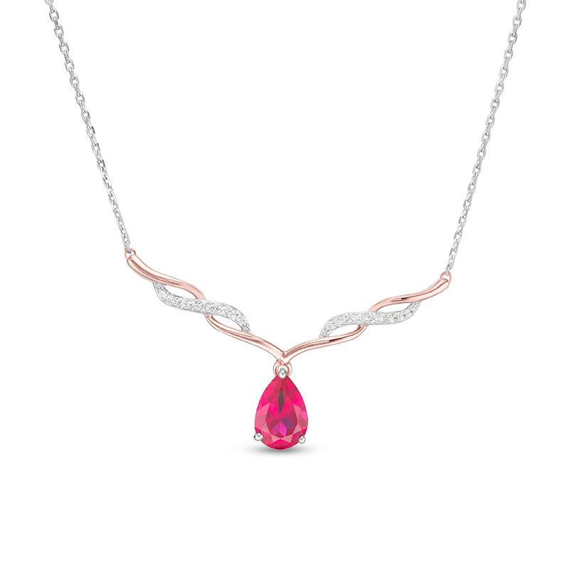Lab Pink Sapphire Diamond Infinity Necklace - 14K White Gold
