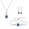 Thumbnail Image 1 of Oval Lab-Created Ceylon Blue and White Sapphire Pendant, Drop Earrings and Bolo Bracelet Set in Sterling Silver