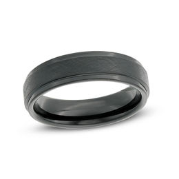 Men's 6.0mm Satin Step Edge Wedding Band in Black IP Tantalum