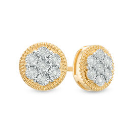 Men's 1/20 CT. T.W. Multi-Diamond Textured Frame Stud Earrings in Sterling Silver with 14K Gold Plate