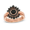 Thumbnail Image 1 of 5.0mm Onyx Shadow Frame Three Ring Bridal Set in Sterling Silver with 14K Rose Gold Plate