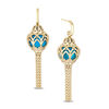 Thumbnail Image 1 of Enchanted Disney Jasmine Blue Topaz and 1/10 CT. T.W. Diamond Cage Drop Earrings in 14K Gold