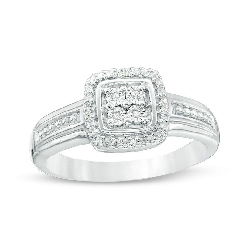 Main Image 1 of Quad Diamond Accent Cushion Frame Ring in Sterling Silver