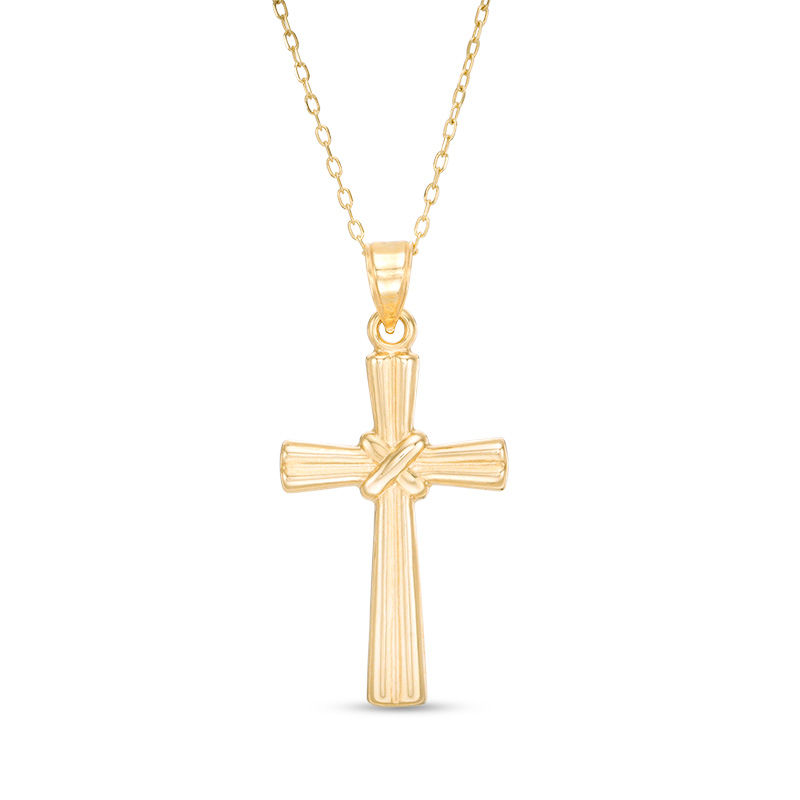 Main Image 1 of X-Centre Double Row Cross Pendant in 10K Gold