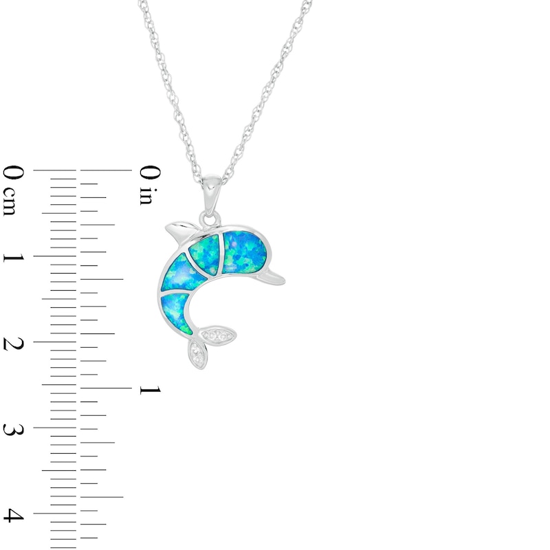 Lab-Created Blue Opal and White Sapphire Dolphin Pendant in Sterling Silver