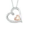 Thumbnail Image 1 of Diamond Accent Tilted Double Heart Pendant in Sterling Silver and 10K Rose Gold