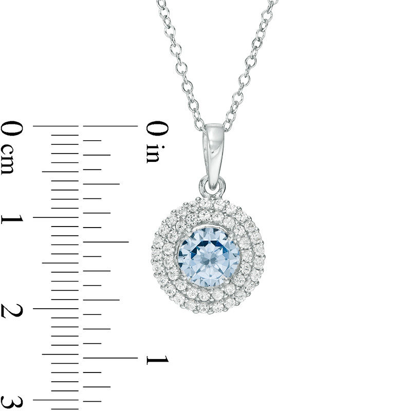 6.5mm Lab-Created Blue Spinel and White Sapphire Double Frame Pendant and Ring Set in Sterling Silver - Size 7