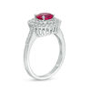 Thumbnail Image 2 of 6.5mm Lab-Created Ruby and White Sapphire Double Frame Pendant and Ring Set in Sterling Silver - Size 7