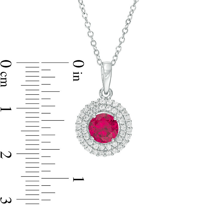 Main Image 3 of 6.5mm Lab-Created Ruby and White Sapphire Double Frame Pendant and Ring Set in Sterling Silver - Size 7