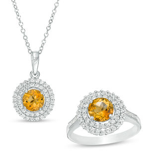 New ring size 7 citrine sterling silver necklace offers set