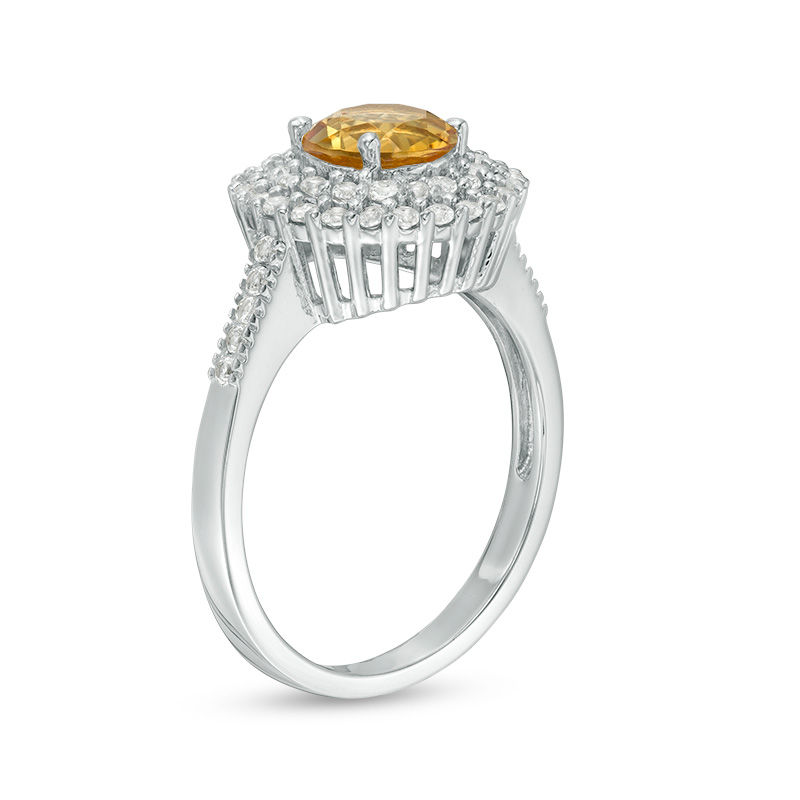 Main Image 2 of 6.5mm Citrine and Lab-Created White Sapphire Double Frame Pendant and Ring Set in Sterling Silver - Size 7