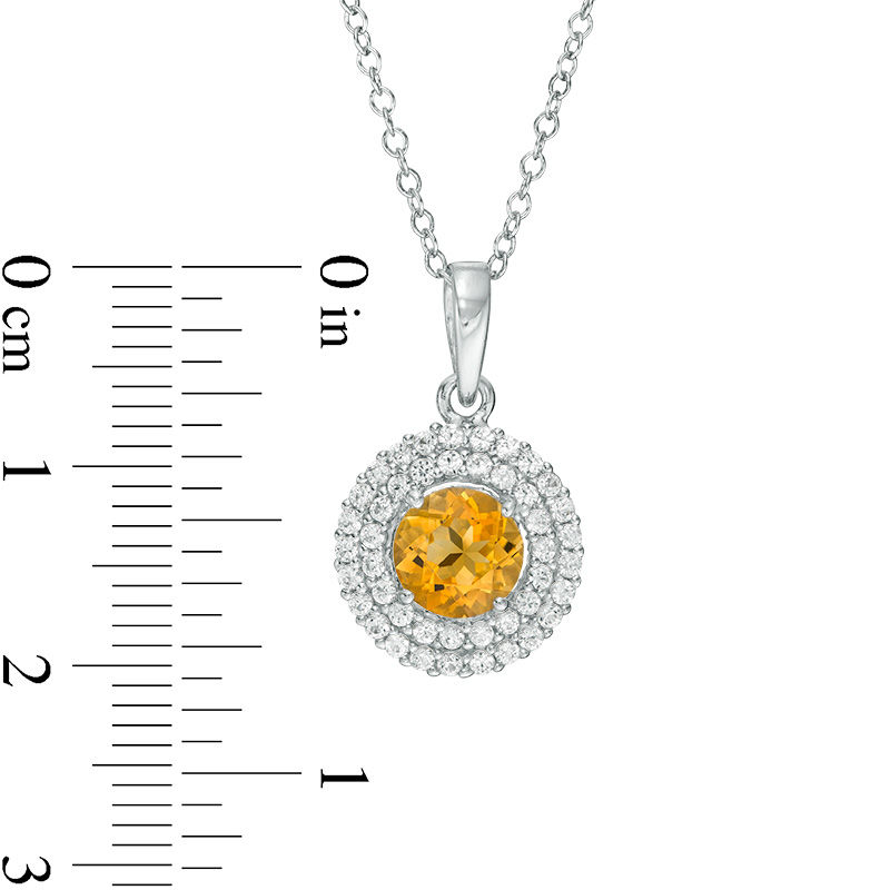 Main Image 3 of 6.5mm Citrine and Lab-Created White Sapphire Double Frame Pendant and Ring Set in Sterling Silver - Size 7