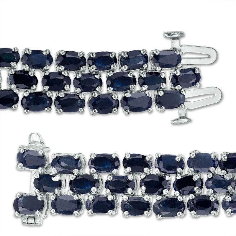 Main Image 3 of Oval Blue Sapphire Triple Row Bracelet in Sterling Silver - 7.5&quot;