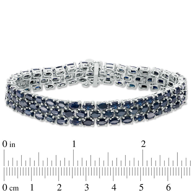 Main Image 4 of Oval Blue Sapphire Triple Row Bracelet in Sterling Silver - 7.5&quot;