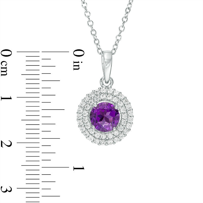 6.5mm Amethyst and Lab-Created White Sapphire Double Frame Pendant and Ring Set in Sterling Silver - Size 7