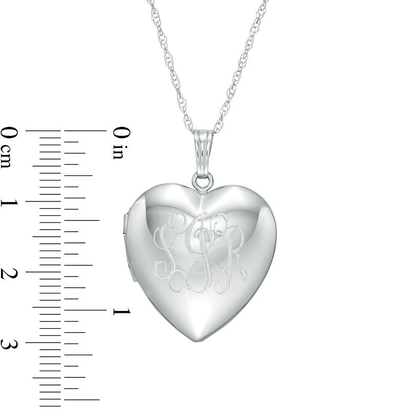 Script Monogram Engravable Heart Locket in Sterling Silver (3 Initials)