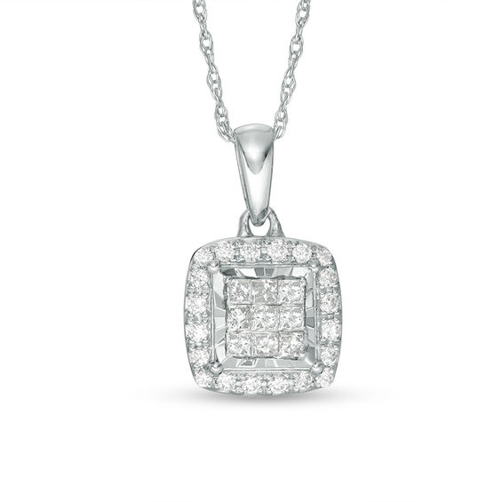 1/4 CT. T.W. Princess-Cut Composite Diamond Frame Pendant in Sterling ...