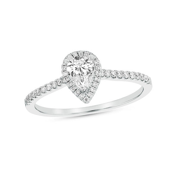 1/2 Ct. T.W. Pear-Shaped Diamond Frame Engagement Ring in 18K White Gold (G/SI2)