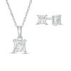 Thumbnail Image 0 of 1/10 CT. T.W. Diamond Solitaire Square Pendant and Stud Earrings Set in Sterling Silver