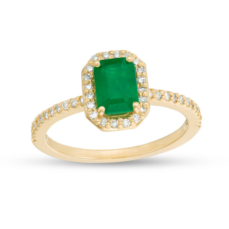 Main Image 1 of EFFY™ Collection Emerald-Cut Emerald and 1/5 CT. T.W. Diamond Frame Ring in 14K Gold