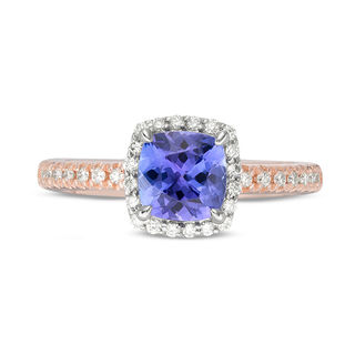 EFFY™ Collection 6.5mm Cushion-Cut Tanzanite and 1/5 CT. T.W. Diamond ...