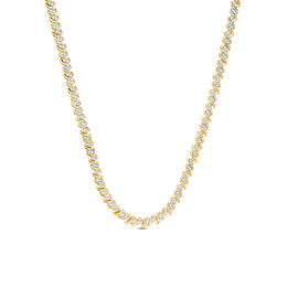 1 CT. T.W. Diamond Two-Stone &quot;S&quot; Curve Tennis Necklace in Sterling Silver with Yellow Rhodium - 17&quot;