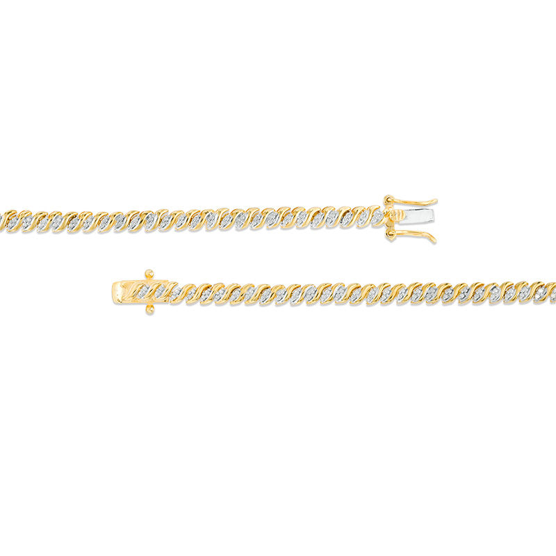 Main Image 3 of 1 CT. T.W. Diamond Two-Stone &quot;S&quot; Curve Tennis Necklace in Sterling Silver with Yellow Rhodium - 17&quot;