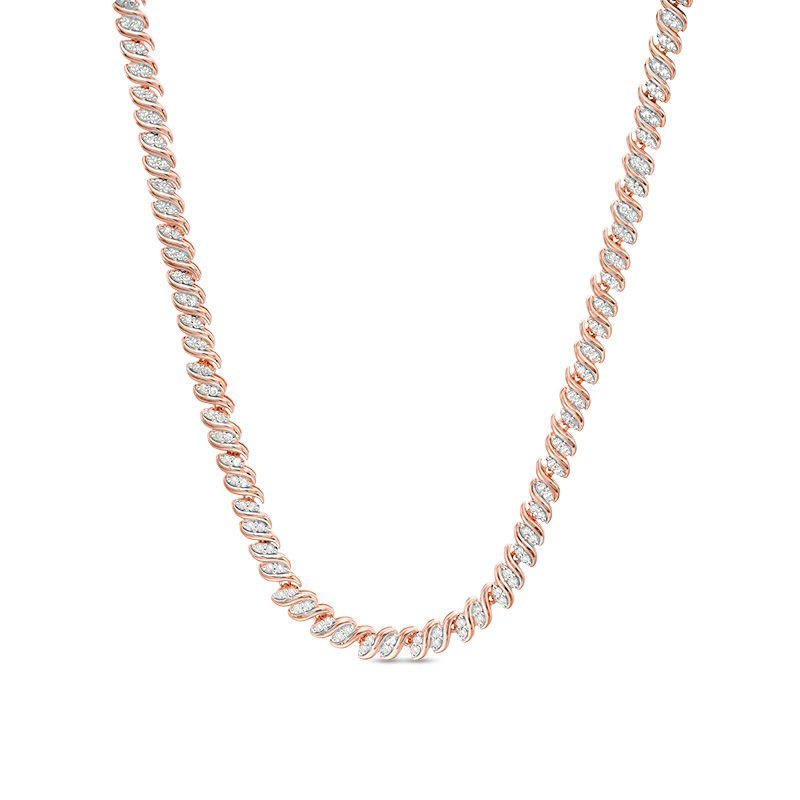 Main Image 1 of 2 CT. T.W. Diamond Two-Stone &quot;S&quot; Curve Tennis Necklace in Sterling Silver with Rose Rhodium - 17&quot;