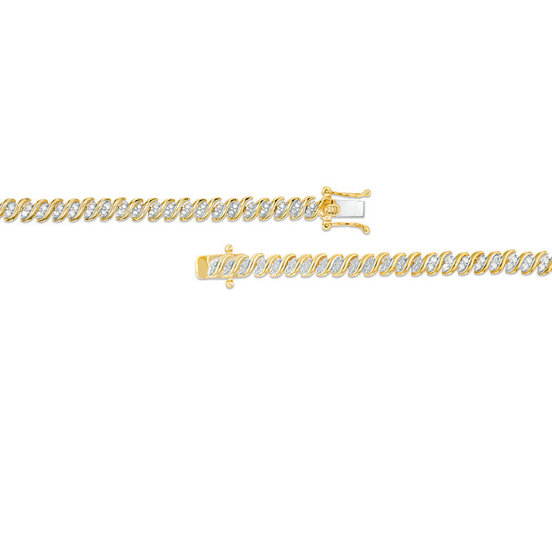 2 CT. T.W. Diamond Two-Stone "S" Curve Tennis Necklace in Sterling Silver with Yellow Rhodium - 17"