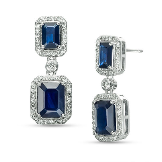 EFFY™ Collection Emerald-Cut Blue Sapphire and 1/2 CT. T.W. Diamond ...