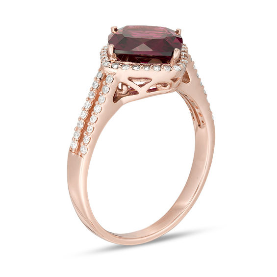 EFFY™ Collection 8.0mm Cushion-Cut Rhodolite and 1/4 CT. T.W. Diamond ...