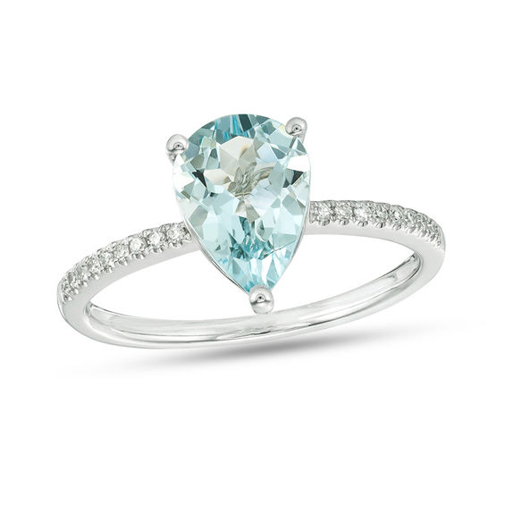 EFFY™ Collection Pear-Shaped Aquamarine and 1/15 CT. T.W. Diamond Ring ...